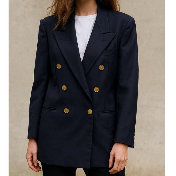 Burberry Vintage Double Breasted Blazer Jacket Navy Wool - Picture 1 of 11